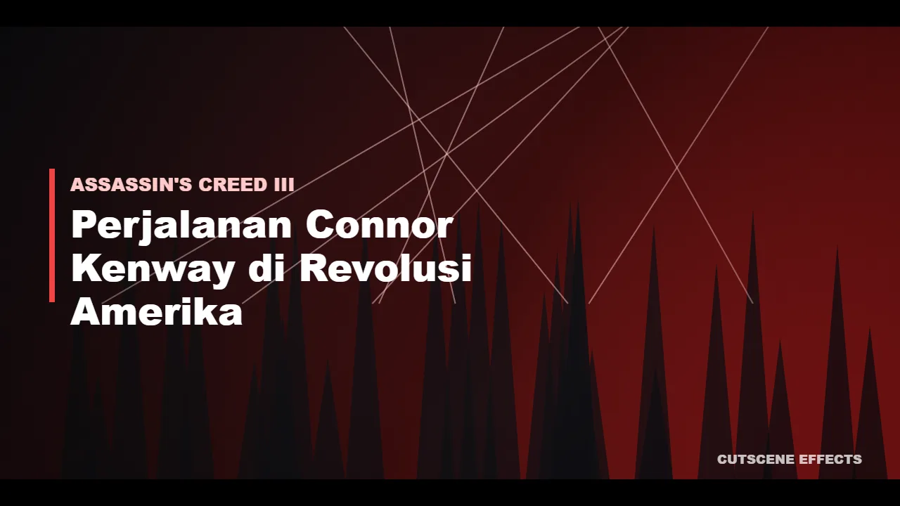 Ilustrasi cerita Assassin's Creed III dengan hutan Frontier bernuansa merah