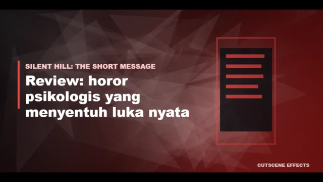 Ilustrasi review Silent Hill: The Short Message dengan nuansa kabut merah dan layar ponsel
