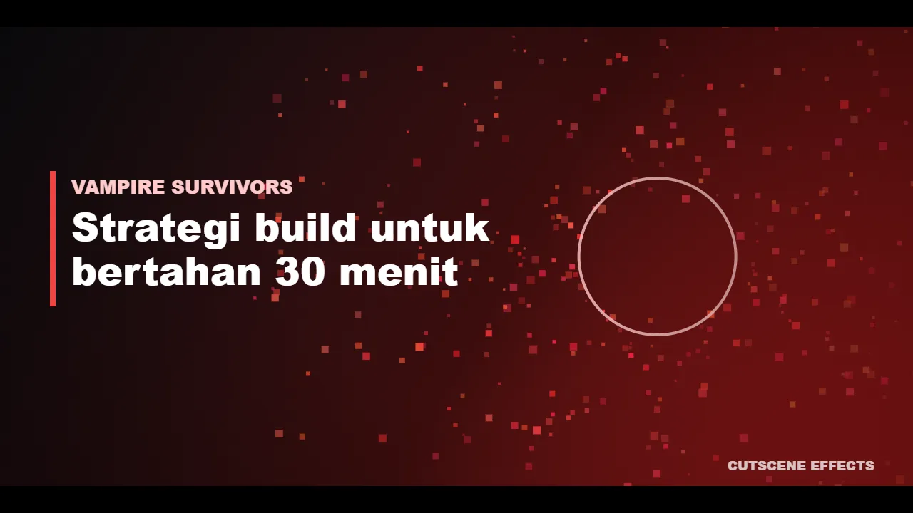 Ilustrasi strategi build Vampire Survivors dengan karakter dikepung gelombang musuh